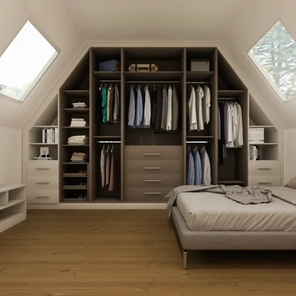 Loft room wardrobes - an example of a fitted loft room wardrobe in a modern loft room.